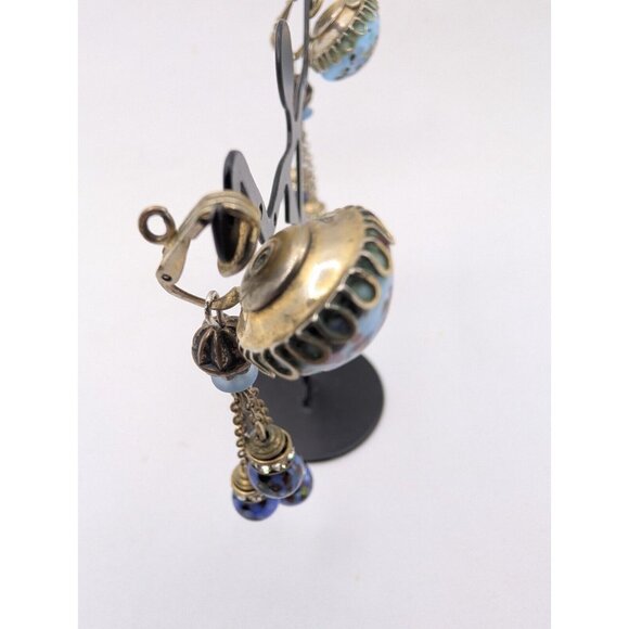 Vtg Beaded Faux Art Glass Rhinestone Dangle Drop Earrings By Kramer Of NY 3" HTF - Picture 4 of 16